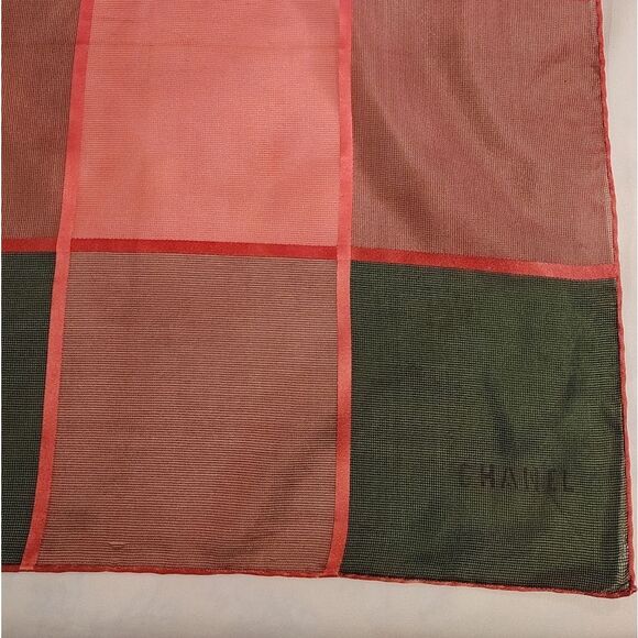 Vintage Checkered Square Scarf Pink & Grey Ribbon Rolled Hem - Picture 5 of 11